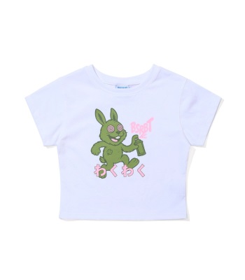 Bsrabbit Wakuwaku Rabbit Crop Sst 短袖T恤 - White